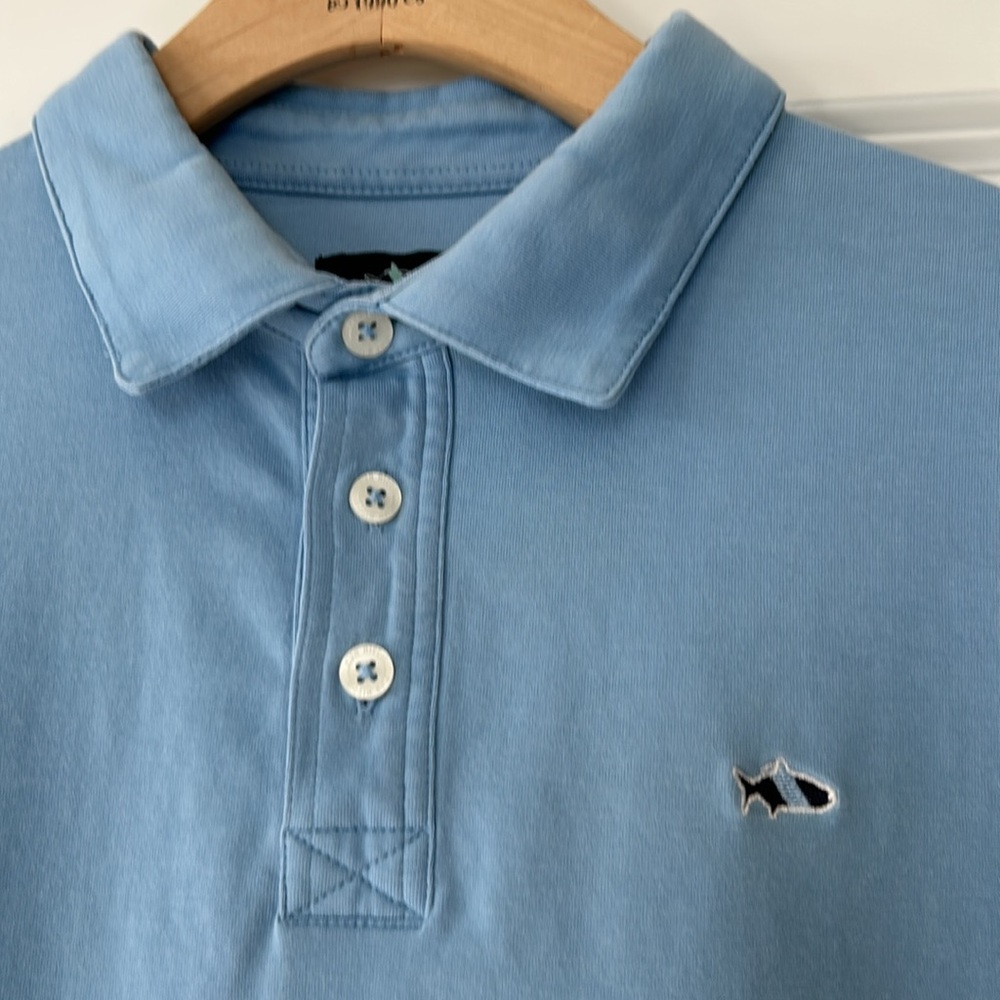 Fish Hippie Pima Cotton Polo Shirt w Logo & Permanent Collar Stays Youth XL Blue - Picture 2 of 11